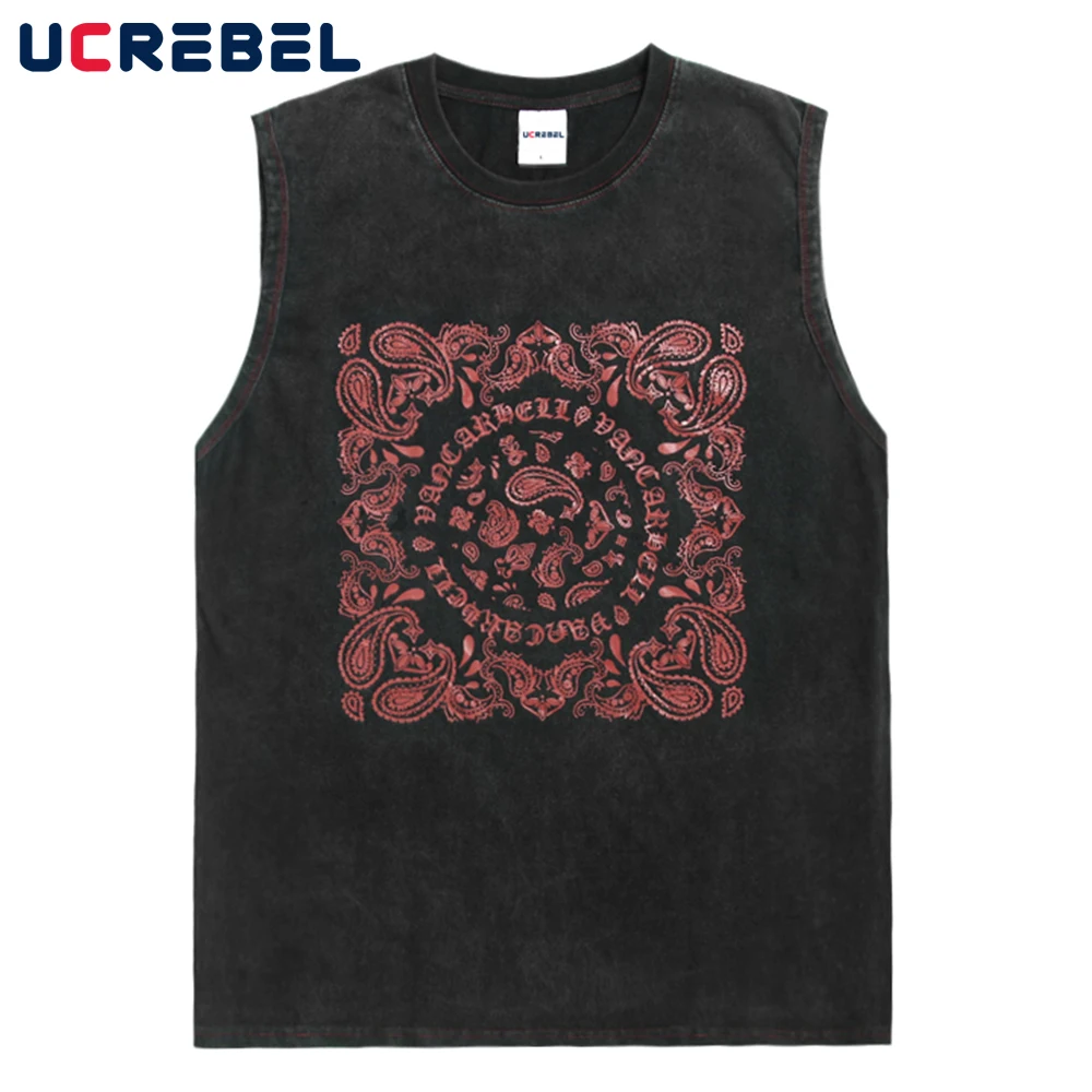

Cashew Flowers Print Vest Mens High Street Summer Waistcoat Casual Loose Crew Neck Sleeveless T-Shirt Men