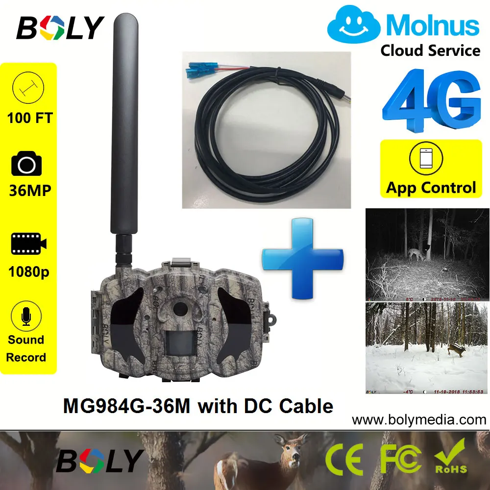 MG984G and cable Охотничья камера 4g без свечения ИК Беспроводная gsm передача 36MP 1080P фото ловушка Поддержка 6 В DC Бесплатный облачный сервис сотовая игровая камера - Цвет: MG984G and cable