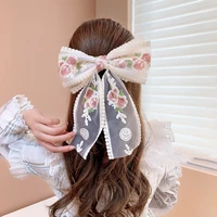 lace embroidery big bow hairpin net red back head hairpin headdress south korea 2021 new clip headdress