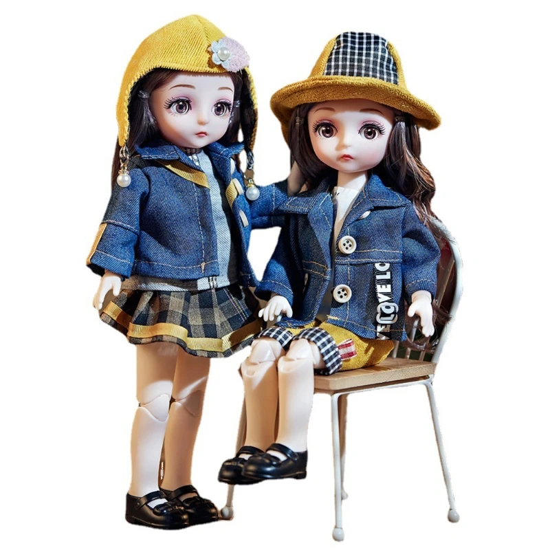 

C5AA Movable Joints Doll 30cm Makeup Dress Up Cute Brown Blue Eyeball Dolls with Fashion Dress for Girls Toy