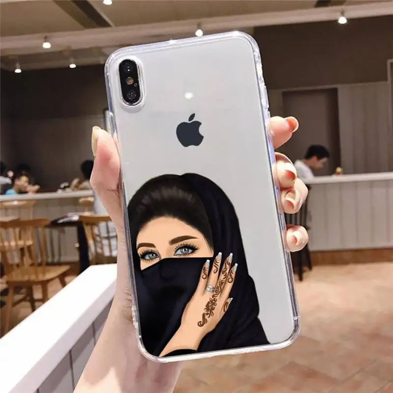 

Muslim Islamic Arab Hijab Face Girl Eyes Phone Case Transparent soft For iphone 5 5c se 6 6s 7 8 11 12 plus mini x xs xr pro max