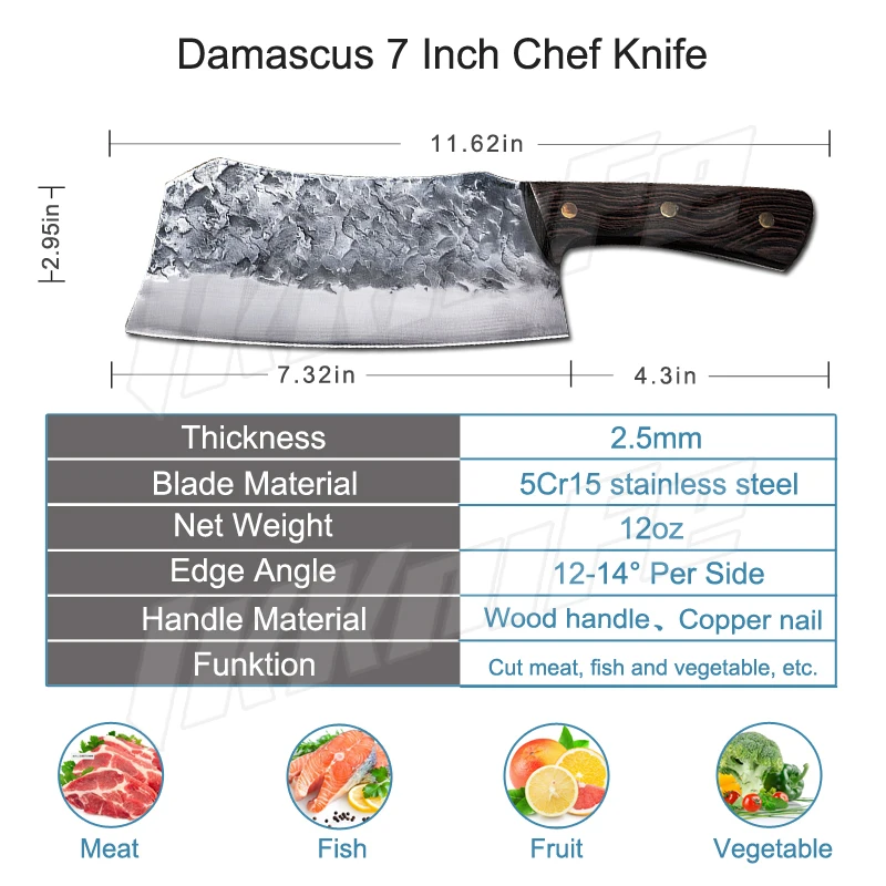 Традиционный нож кованый ручной работы кухонный шеф-повар из нержавеющей стали 7