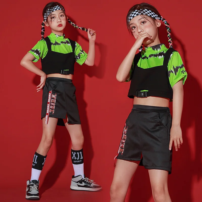 

Teen Girls Clothing Hip Hop Dancewear Festival Clothing Cheerleader Uniform Summer Stage Costume Green Jazz Dancer Outfit DL7950