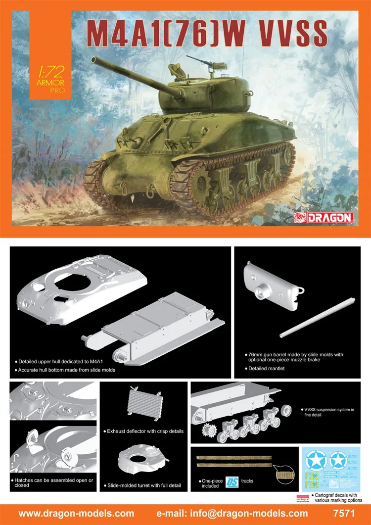 Дракон DR7571 1/72 WWII США M4A1 76 Вт VVSS Шермана средний танк Пластик модель комплект |
