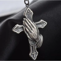 jesus praying hands religious style vintage necklace ancient silver faith mens pendant
