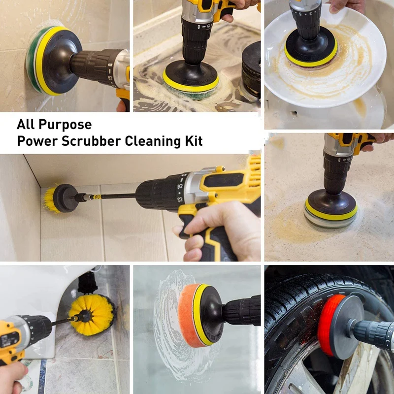 

37Pcs Drill Brush Attachments Set Power Scrubber Brush with Extend Long Attachment All Purpose Clean for Tiles Bathroom