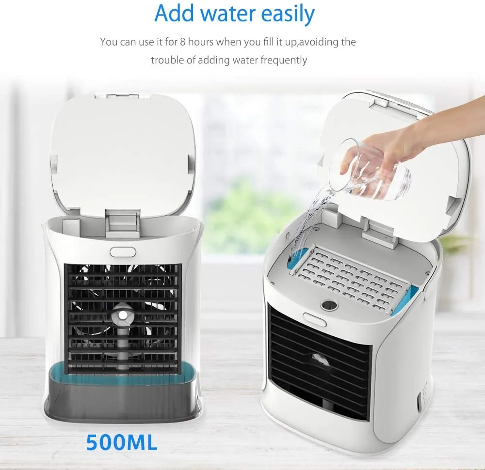 

Colorful atmosphere light air cooler spray disinfection air conditioning fan MINI desktop fan humidifier USB Charging Portable