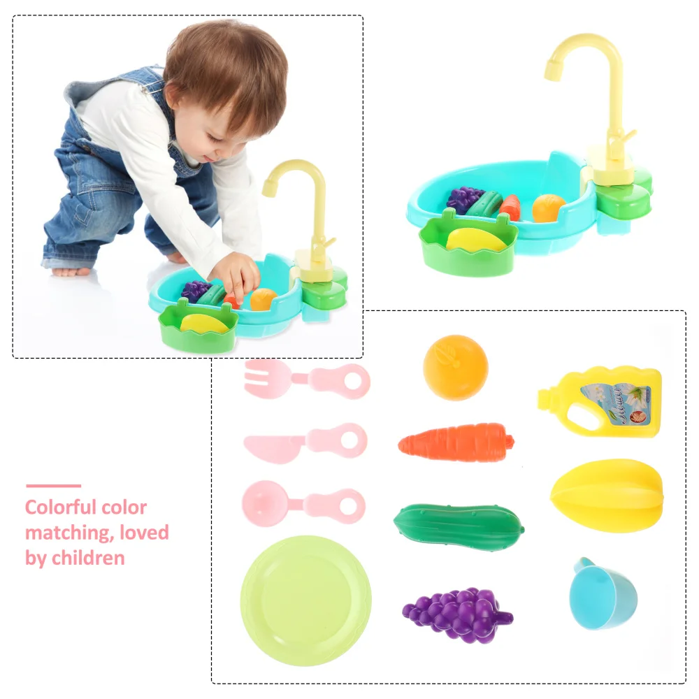 

1 Set Dishes Play Set Kitchen Sink Drain Simulation Fruit Vegetable Toys