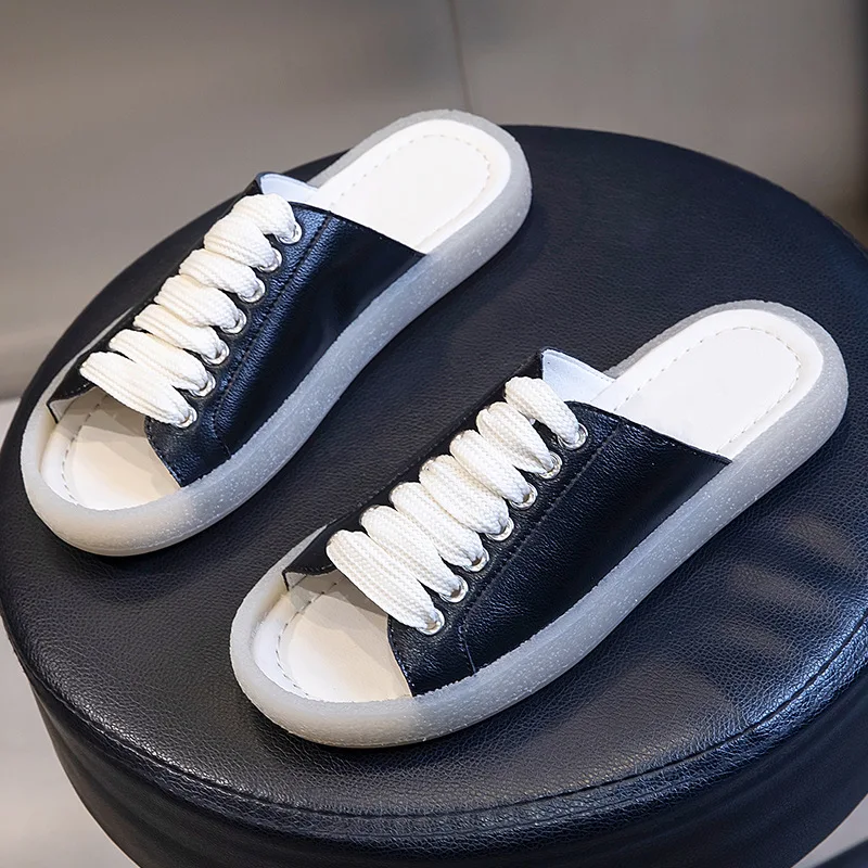 

Leather slippers female outer wear 2021 summer new casual fashion fairy wind women shoes fish mouth flat shoes female trend