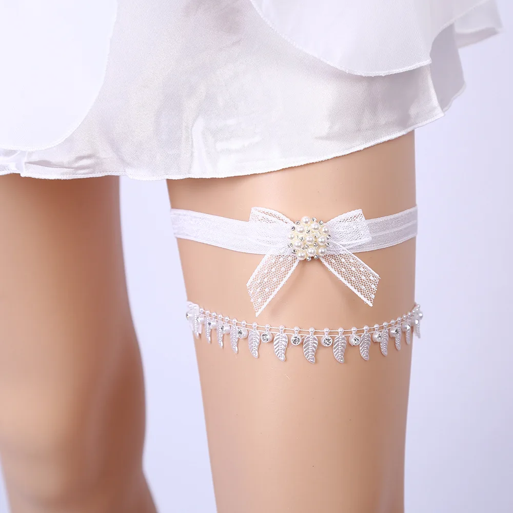 

2pcs Wedding Leg Ring Thigh Circle Garter Rhinestone Crystal Beading white Sexy Garters for Women/Female/Bride Bridal Leg Garter