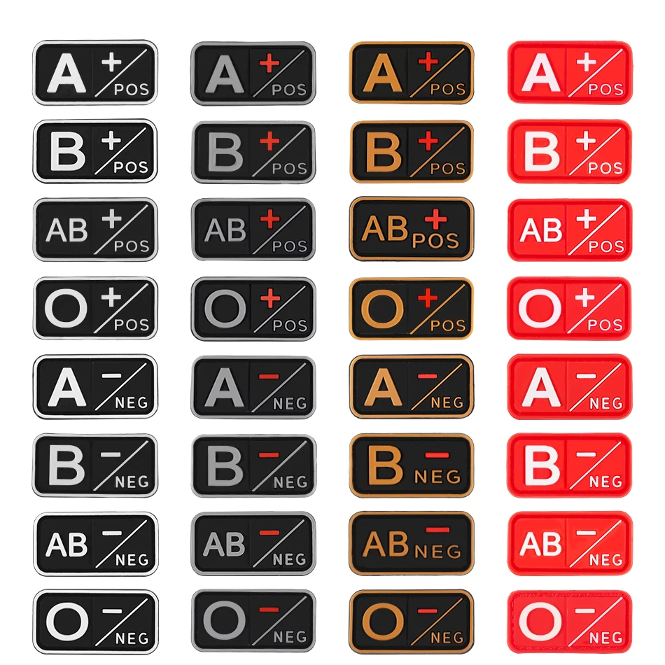 

4pcs 3D PVC Patch A+ B+ AB+ O+ Positive POS A- B- AB- O- Negative NEG Blood Type Group Patch Tactical Patches Military Badges