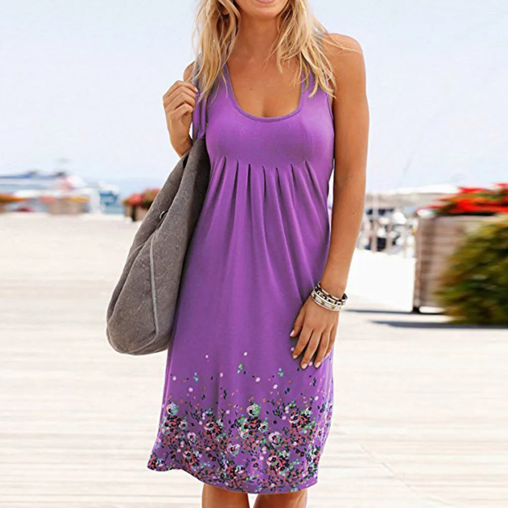 Длинное летнее платье 2018 Модное Платье женское пляжное с цветочным рисунком для