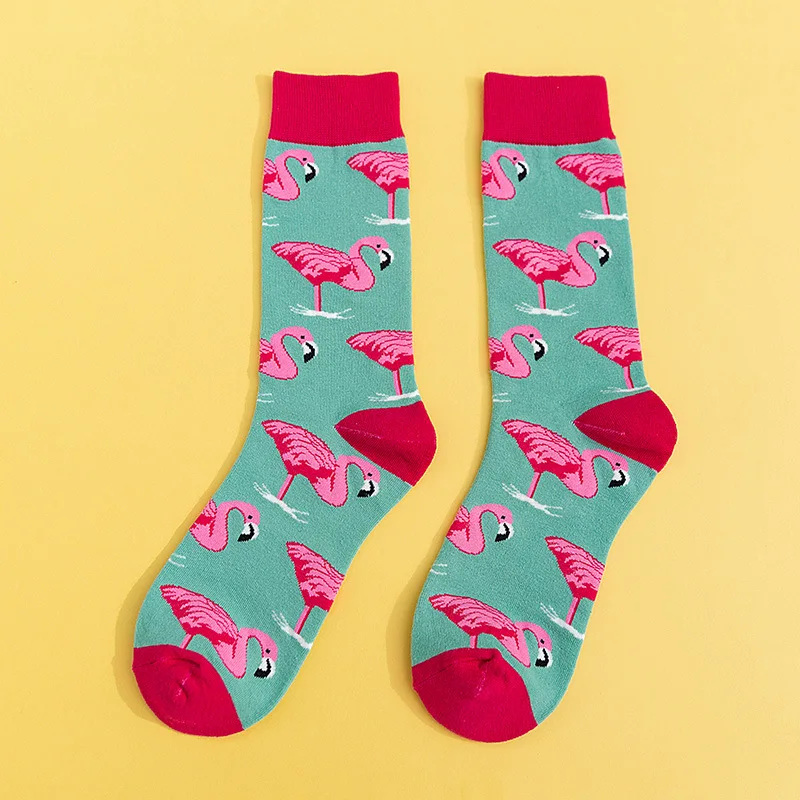 Big Flamingo Зебра Фламинго Жираф динозавр животных носки уличная Забавный мультфильм узор новинка хлопок теплые короткие счастливые женщины мужчины носки - Цвет: Big Flamingo