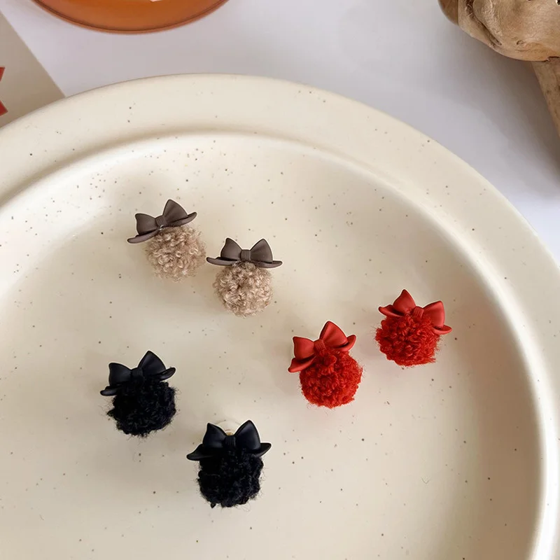 

Minar Cute Romantic Coffee Black Red Color Plush Earring for Women Girl Spray Bowknot Statement Dangle Earrings Holiday Jewelry