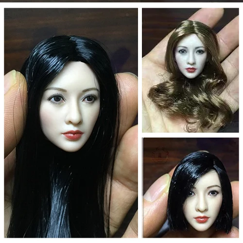 

5 Styles 1/6 Scale Asian Sweet Girl Head Sculpt Long/Shor Hair Female Headplay for 12 Inches Action Figures