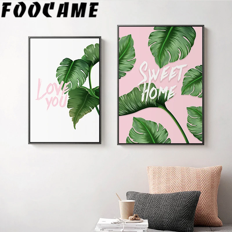 FOOCAME Plant Leaves Monstera Leaf Wall Art Canvas Painting Decoration Pictures Nordic Posters and Prints Living Room Sweet Home | Дом и сад