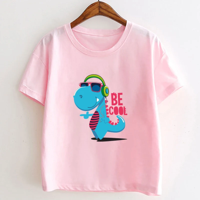 

Baby Girls Summer Kids T-Shirt Cute Dino Boys T-Shirt Hip-hop Fun Cartoon Children Short Sleeve Casual Top Child Clothing 4-14T
