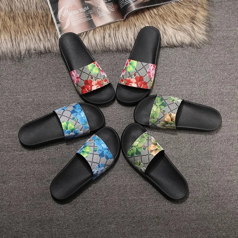 

Flower Print Slippers For Men Women Luxury Brand Rubber Flat Sandals For Summer 2021