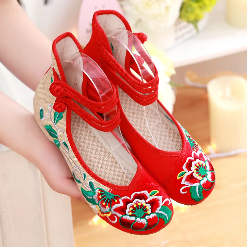 

Casual Woman Shoe Shallow Mouth Ballet Flats Round Toe Female Footwear Ballerinas Grandma Dress Breathable Floral Embroider Leis