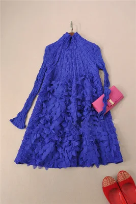 2019 Новое Осеннее плиссированное платье Miyake тяжелая работа Вышитое мини-платье