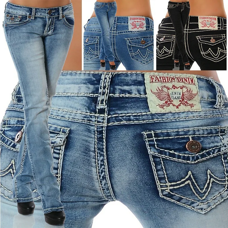 

Europe and The United States ins wind 2021 new women's high Fanny hip embroidery straight tube pants fashion slim jeans women