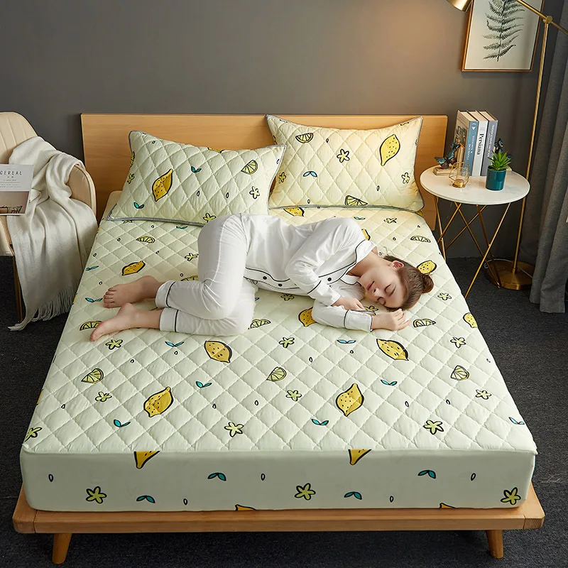 Cute Pattern Thicken Quilted Mattress Cover King Queen Bed Fitted Sheet Topper Air-Permeable Pad | Дом и сад