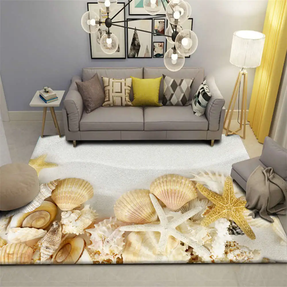 3D Carpet for Living Room Modern Beach Shells Kitchen Rug Hallway Floor Area Non-slip Baby Kids Bedroom Crawling Play Mat | Дом и сад