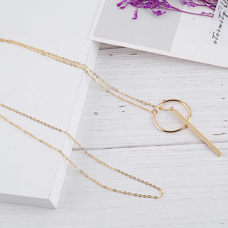 Изысканное золотое ожерелье с круглым кольцом регулируемое длинное кулоном для