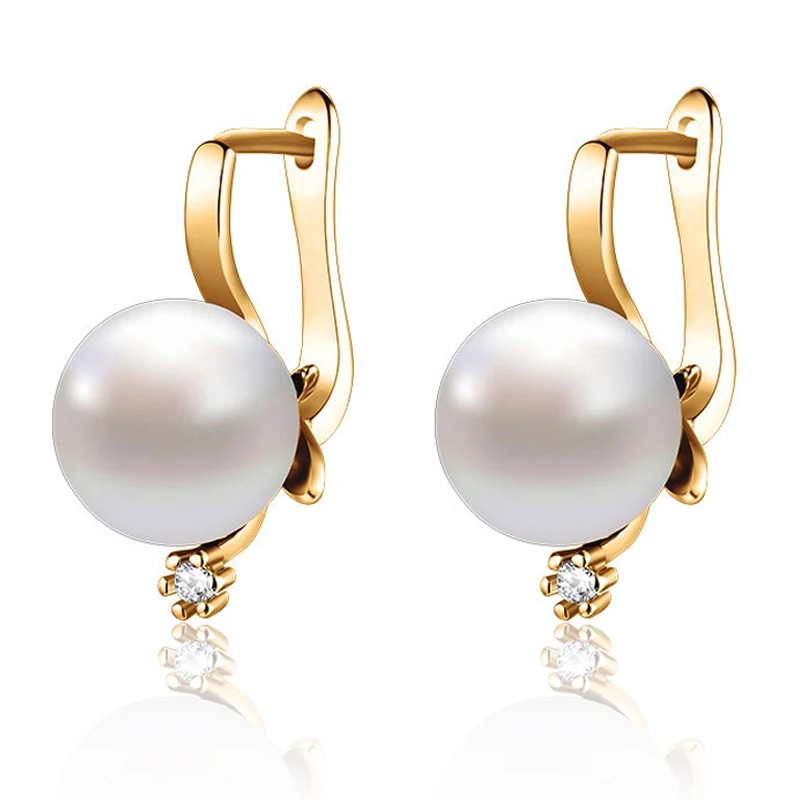 Simple 12mm Round Pearl Drop Earrings for Women Gold Silver Color Plated Cubic Zirconia Crystal Earring New Fashion Jewelry Gift