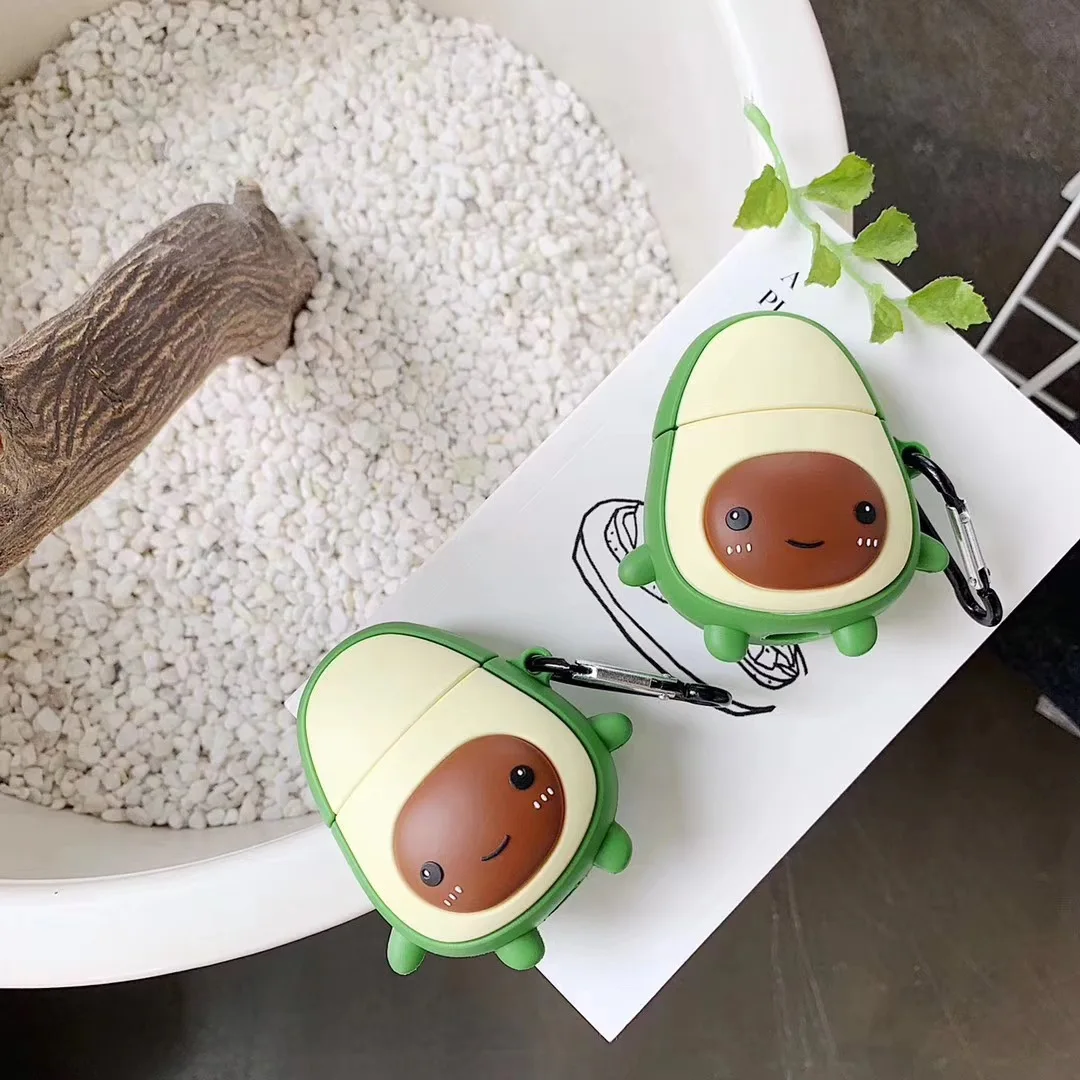 

Cartoon Avocado Case for Apple AirPods 2 1 Silicone Earphone Protective Soft Case For Air Pods 1 2 Cute Cartoon Cover With Hooks