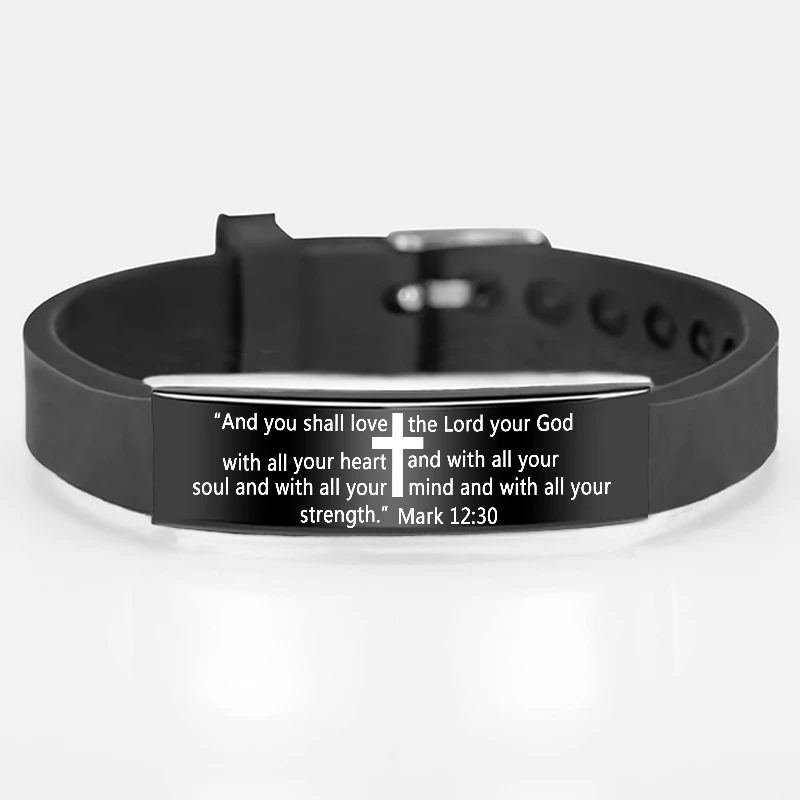 Модный черный силиконовый браслет из нержавеющей стали с гравировкой