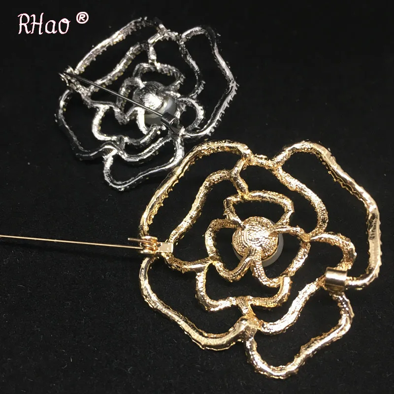 RHao New Natural pearl brooch corsage classic hollow crystal camellia birthday present | Украшения и аксессуары
