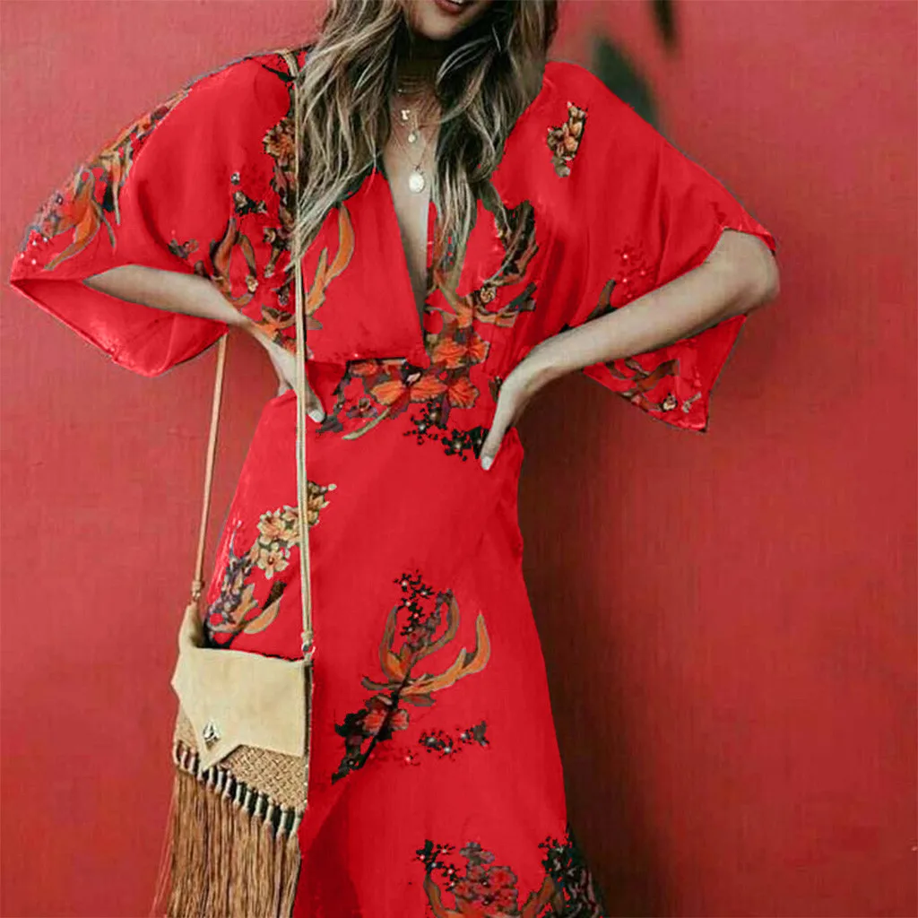 Повседневное женское Платье макси с цветочным принтом сексуальное элегантное