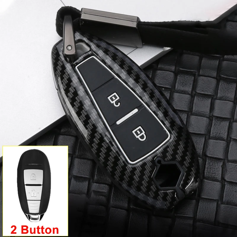 2Button Carbon Black Цинковый сплав+ силиконовый автомобильный чехол для дистанционного ключа от машины чехол для Suzuki Vitara Ignis Kizashi SX4 Baleno Ertiga Swift Liana S-Cross Samurai - Название цвета: 2Button Carbon Black