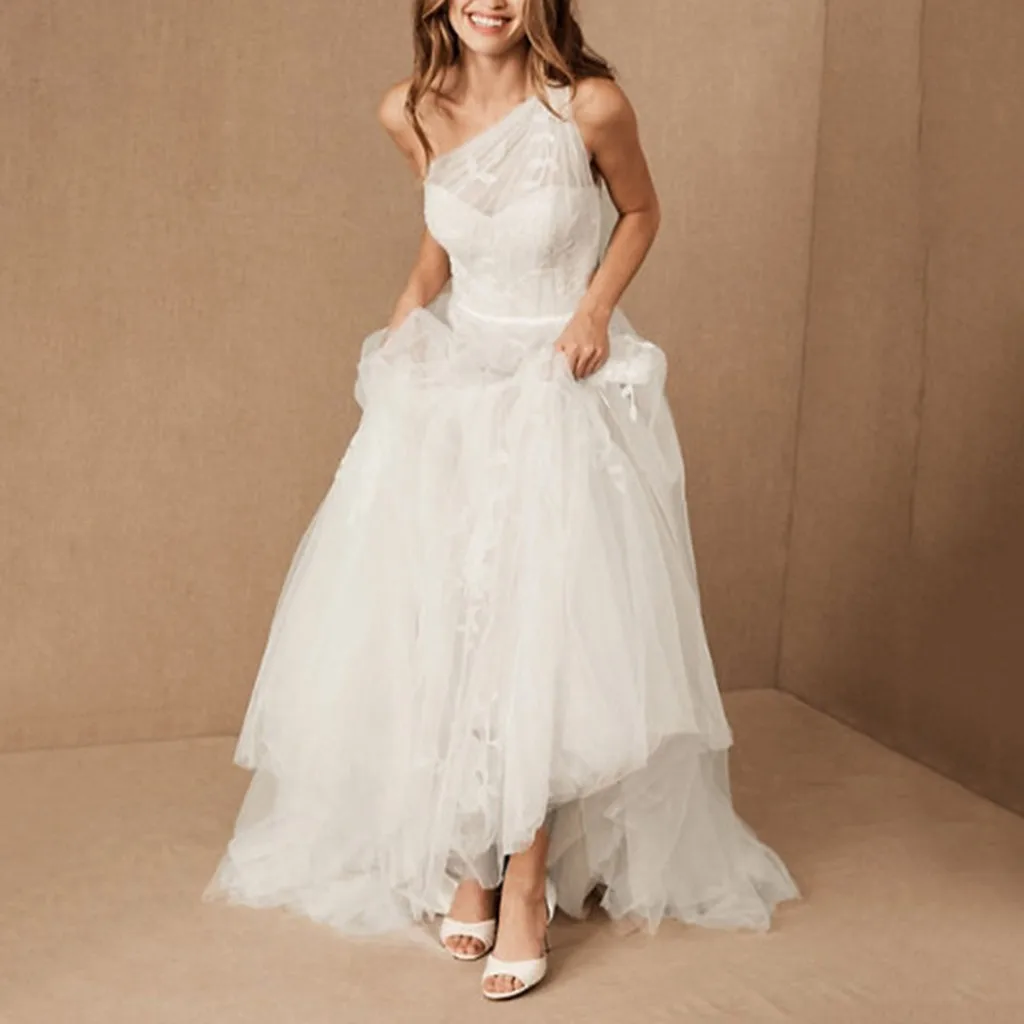 Женское платье на одно плечо JAYCOSIN белое с открытой спиной элегантное Кружевное