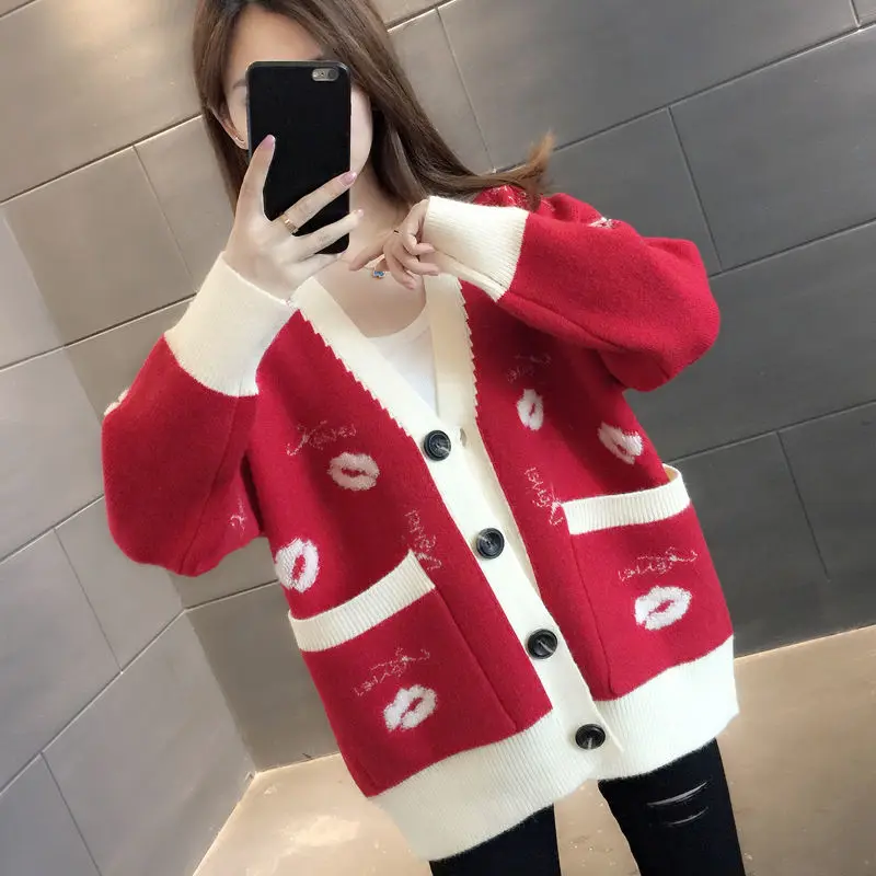 

Jacket knitted cardigan large size women's slightly fat sister Korean version of loose slim sweater students lazy net red coat