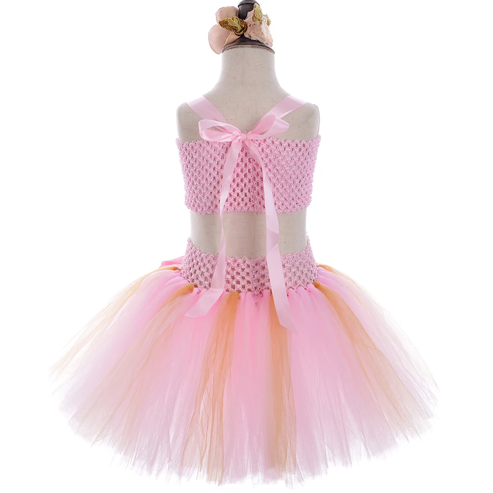 Розовое и Золотое Платье-пачка с юбкой-годе наряд принцессы тюлевые цветы