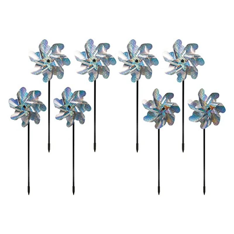 

8 Set Windmill Reflective Bird Repellent Pinwheel High Reflective Wind Spinner Kids Toy Garden Lawn Party Decor