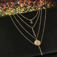 multi layer star coin geometric pendant necklaces for women layered link chains gold necklaces elegant wedding party jewelry