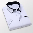 Рубашка мужская приталенная с коротким рукавом, формальная деловая классическая, белая, голубая, серая, лето 2020