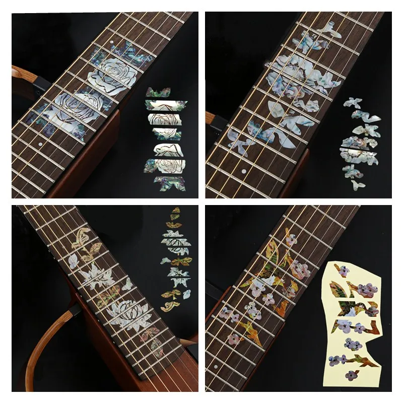 28 stile kreuz inlay decals griffbrett aufkleber für elektrische akustische gitarre bass ultra dünne aufkleber ukulele guitarra zubehör