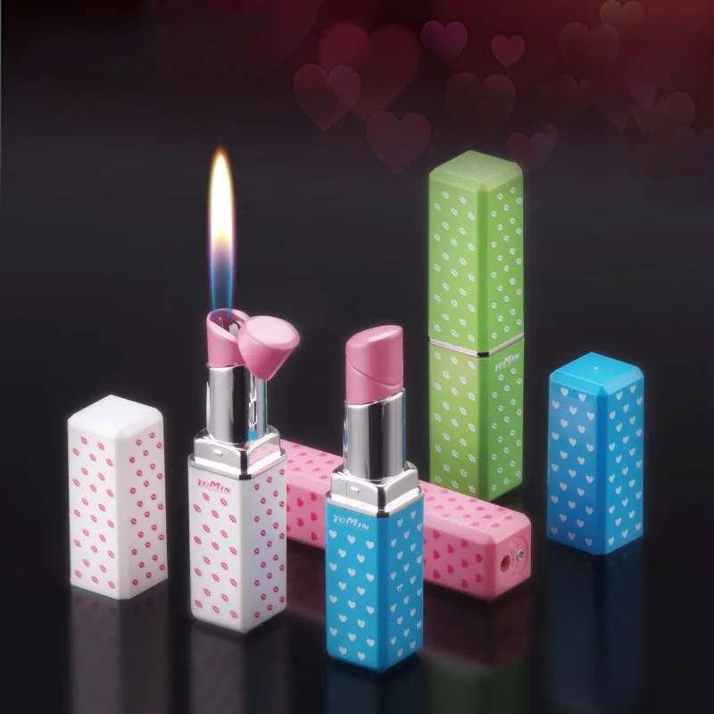 

Lipstick Lighter with Lid Personality Shape Open Flame Inflatable Creative Butane Smoking Accessories Lady Lighter