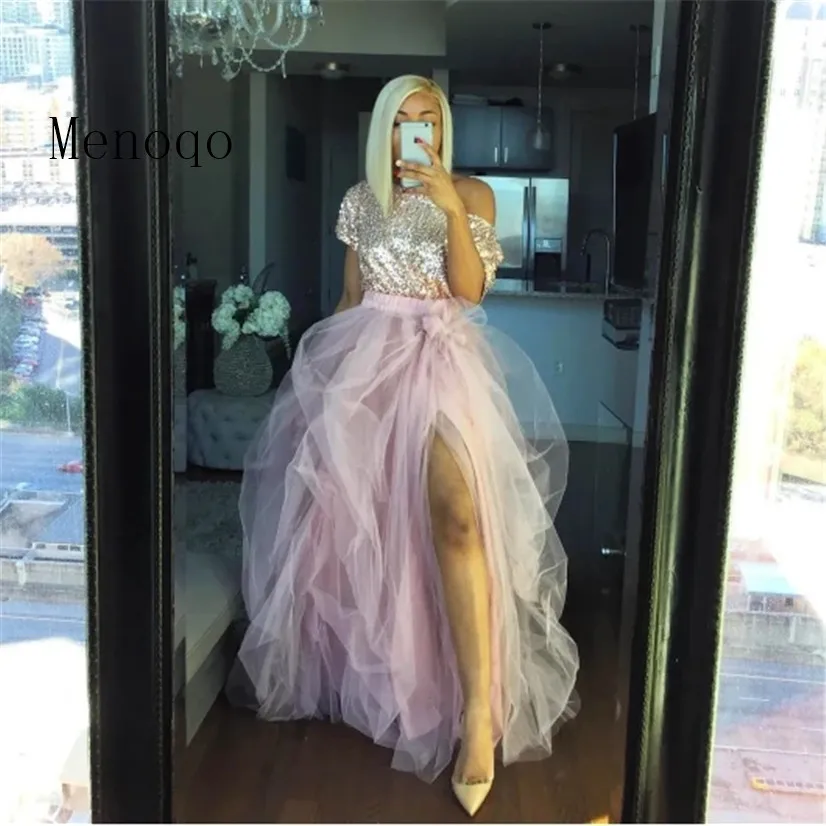 

robes Sexy high split Tulle Skirts Custom Made Long Tulle Skirt Women To Party Female prom dress Tulle Skirt No Top vestidos