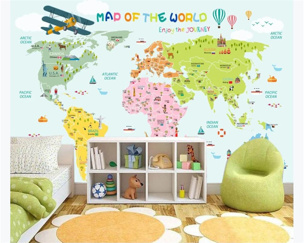 Бумажные обои beibehang мультяшная карта мира фон для спальни детской комнаты