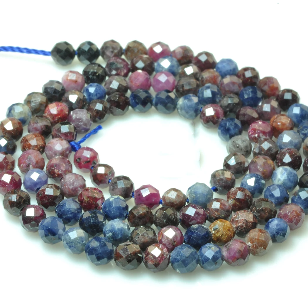 

Natural Ruby sapphire 4mm round faceted beads for 925 sterling silver Jewelry Making 15inch Necklace Bracelet ICNWAY