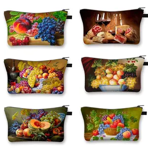 Женские многофункциональные косметички с фруктовым красным вином, дизайнерский чехол для хранения девушек, органайзер для макияжа, чехол для туалетных принадлежностей, сумка на молнии, дорожная коробка