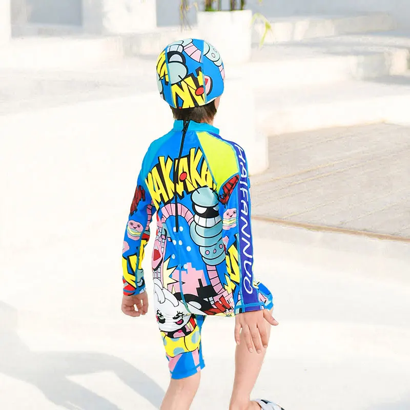 Детский слитный купальник для мальчиков с длинным рукавом и молнией