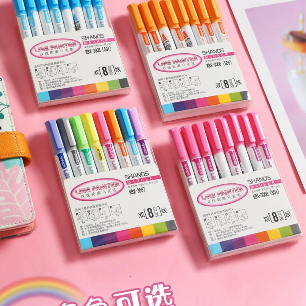 8 цветов двойной линии контур для рисования ручка цвет Скрапбукинг ручки