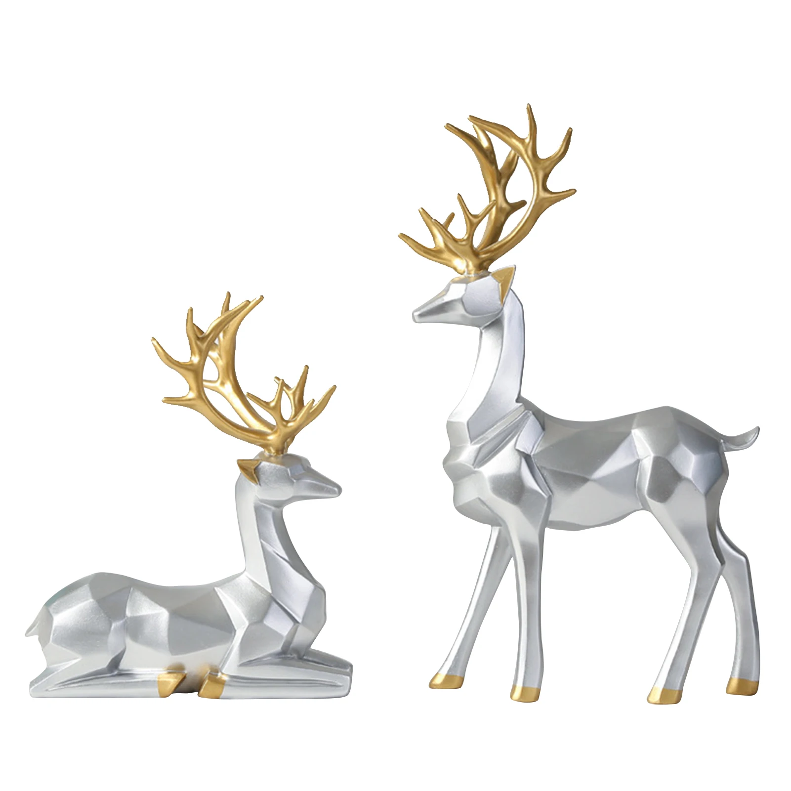 

2Pcs Nordic resin geometric elk art ornaments simulation animal home accessories living room wine cabinet desktop ornament