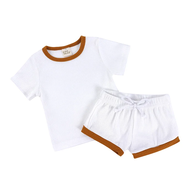 

Summer new baby solid color pit strip short-sleeved suit 0-4 years old baby short-sleeved top + shorts cotton two-piece suit
